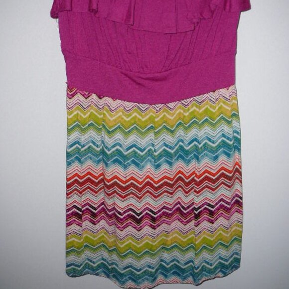 Derek Heart Tube Top Sleeveless Fuchsia Pink Dress Multicolor Stripes Size-Jr Lg - Picture 2 of 2